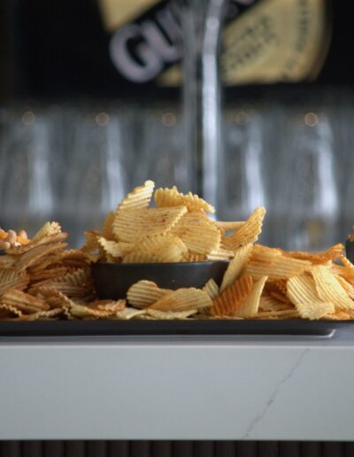 close up snacks on bar